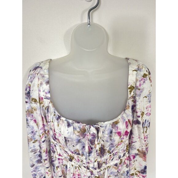 J Crew Top Womens 12 Floral Whimisical Milkmaid Blouse White Purple Cottagecore - Picture 7 of 13